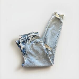 Good American Women’s Distressed Skinny Jeans Light Wash Size 14/32 Stretch